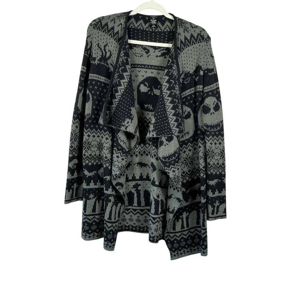 Nightmare Before Christmas Jack Skellington Open Front Cardigan Grey Black SM